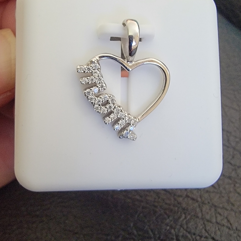 Mom Sterling Silver Heart Pendant Necklace
